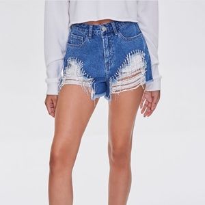 F21 rhinestone distressed shorts | Medium wash | Size: 27